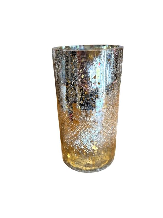 Ashland Other - Gold Crackle Glass Vase Metallic Tall Cylindrical Design Home Decor Holiday Refl